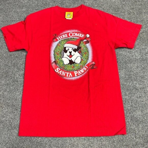 Big Dogs T-shirt S Red Vintage Made in USA 1996 Santa Paws Christmas - Picture 1 of 8